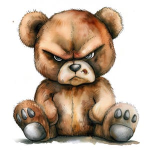 11 Angry Teddy Bear Clipart Set Bundle, Printable Watercolor clipart, High Quality JPG, Digital download, Paper craft, junk journal, planner