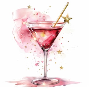 12 set di clipart di cocktail rosa, cocktail adorabili, clipart di acquerelli stampabili, download digitale, creazioni di carta, JPG di alta qualità