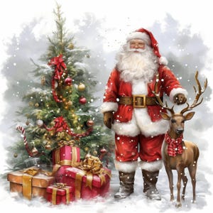 17 Bundle de cliparts Noël renne et père Noël, illustration de cerf, clipart aquarelle imprimable, JPG haute qualité, créations en papier, journal indésirable