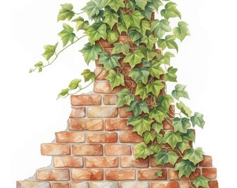 14 Brick Wall And Vines Clipart, Garden Clipart Artwork, Printable Watercolor Clipart, Instant Digital Download, Scrapbooking, Junk Journals