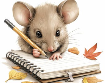 10 Writing Mice Clipart Bundle, Cute Mouse Images Illustrations, Printable Watercolor Clipart, High Quality JPG, Paper craft, Junk Journals