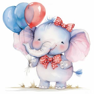 12 Baby Elephant Holding Balloons Clipart Bundle, Birthday ...