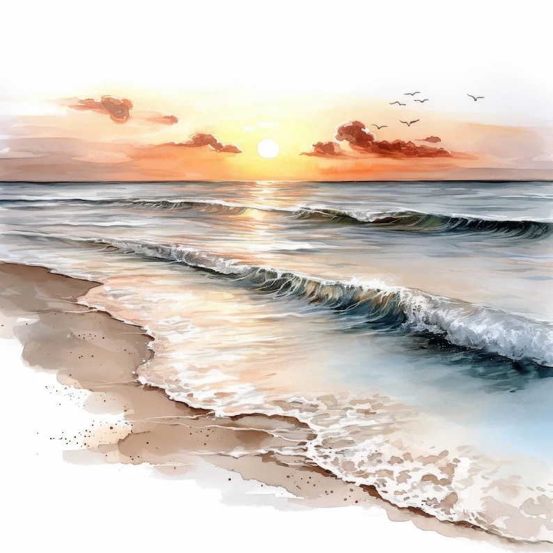13 Ocean Waves and Beach Clipart Bundle, Watercolor Nature Printable Ilustrations Images, High Quality JPG, Digital download, Paper crafts