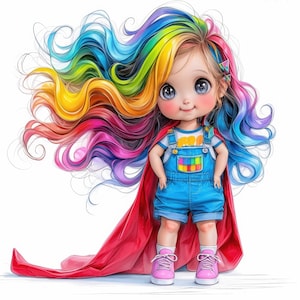 15 schrullige Super Girl Clipart Bundle, Illustrationen zum Downloaden, druckbare Aquarell Clipart, JPG in hoher Qualität, Papiermodell, Junk Journals