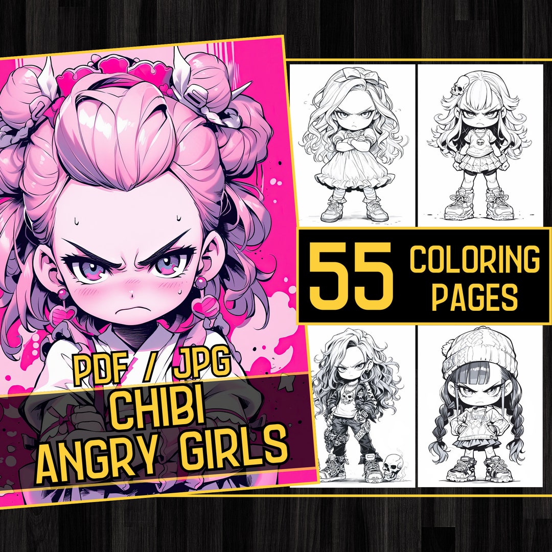 Chibi Angry Girls Anime Adult Coloring Book 55 Emotion Coloring Pages ...