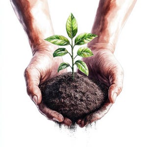 Lot de 13 mains avec de la terre et des fleurs germées, image clipart aquarelle imprimable, fichiers JPG de haute qualité, téléchargement numérique, créations en papier