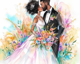 12 Floral Wedding Clipart Bundle, Wedding Day Illustrations, Printable Watercolor Clipart, High Quality JPG, Paper craft, Junk Journals