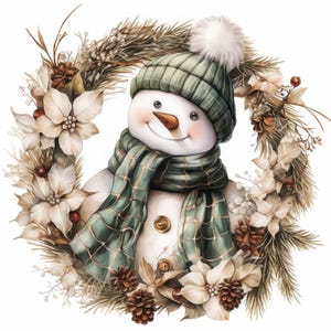 13 Funny Snowman Clipart Bundle, Kawaii Snowman Illustrations, Printable Watercolor Clipart, High Quality JPG, Paper craft, Junk Journals