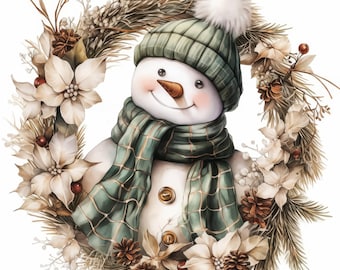 13 Funny Snowman Clipart Bundle, Kawaii Snowman Illustrations, Printable Watercolor Clipart, High Quality JPG, Paper craft, Junk Journals