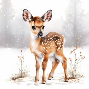 12 Deer in Snow Clipart Bundle, Winter Deer Images Illustrations, Printable Watercolor Clipart, High Quality JPG, Paper craft, Junk Journals