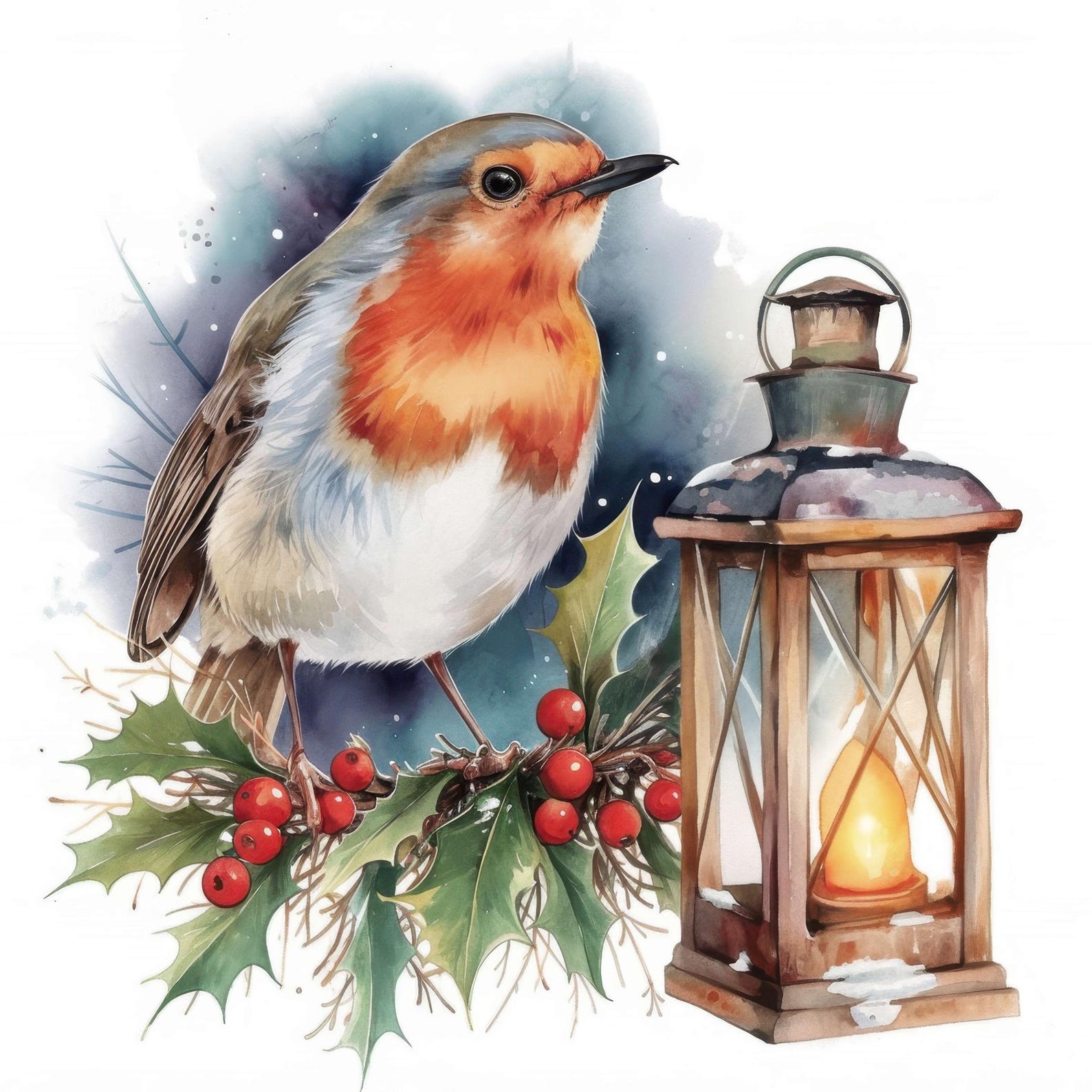 12 Festive Robin Bird Clipart Set, Christmas Illustrations, Printable ...