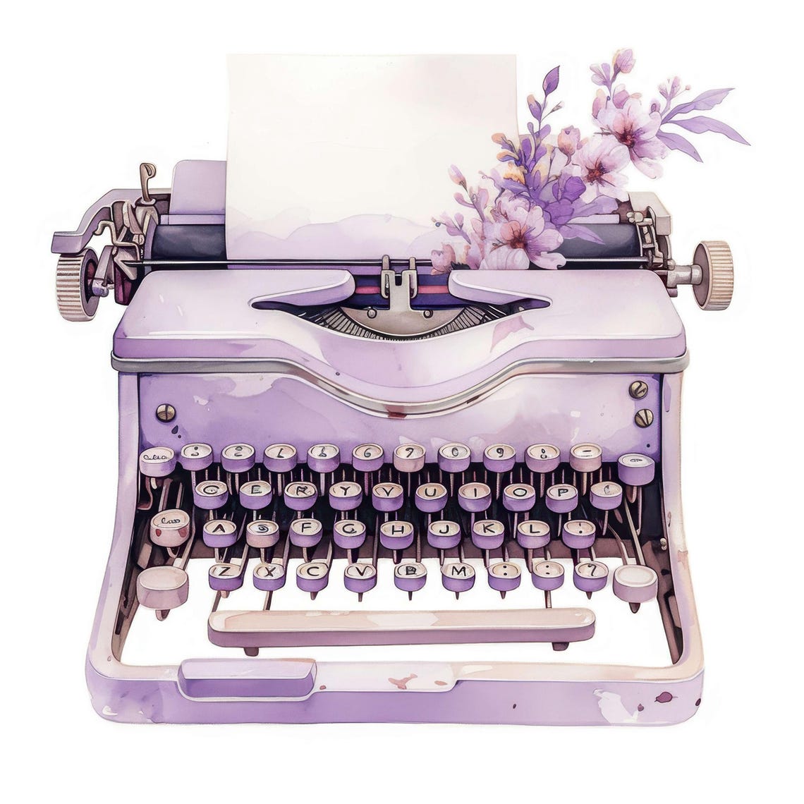 25 Floral Typewriter Clipart Set, Vintage Typing Graphics, Printable ...