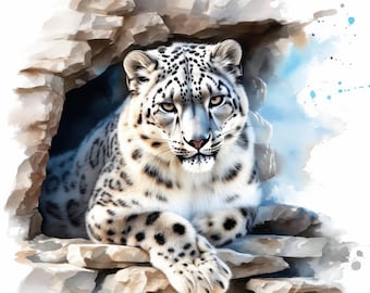 水彩画のユキヒョウのクリップアート：PNG 動物イラスト 81 点（商用