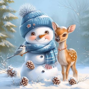 Lot de 10 cliparts bleus bonhomme de neige et cerf, illustrations d'hiver, clipart aquarelle imprimable, JPG haute qualité, créations en papier, journaux indésirables