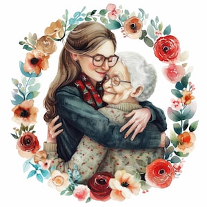Paquete de 12 imágenes prediseñadas del Día de la Madre, ilustración de madre e hija, imágenes prediseñadas de acuarela, archivos JPG de alta calidad, imágenes de madres, manualidades de papel, diario