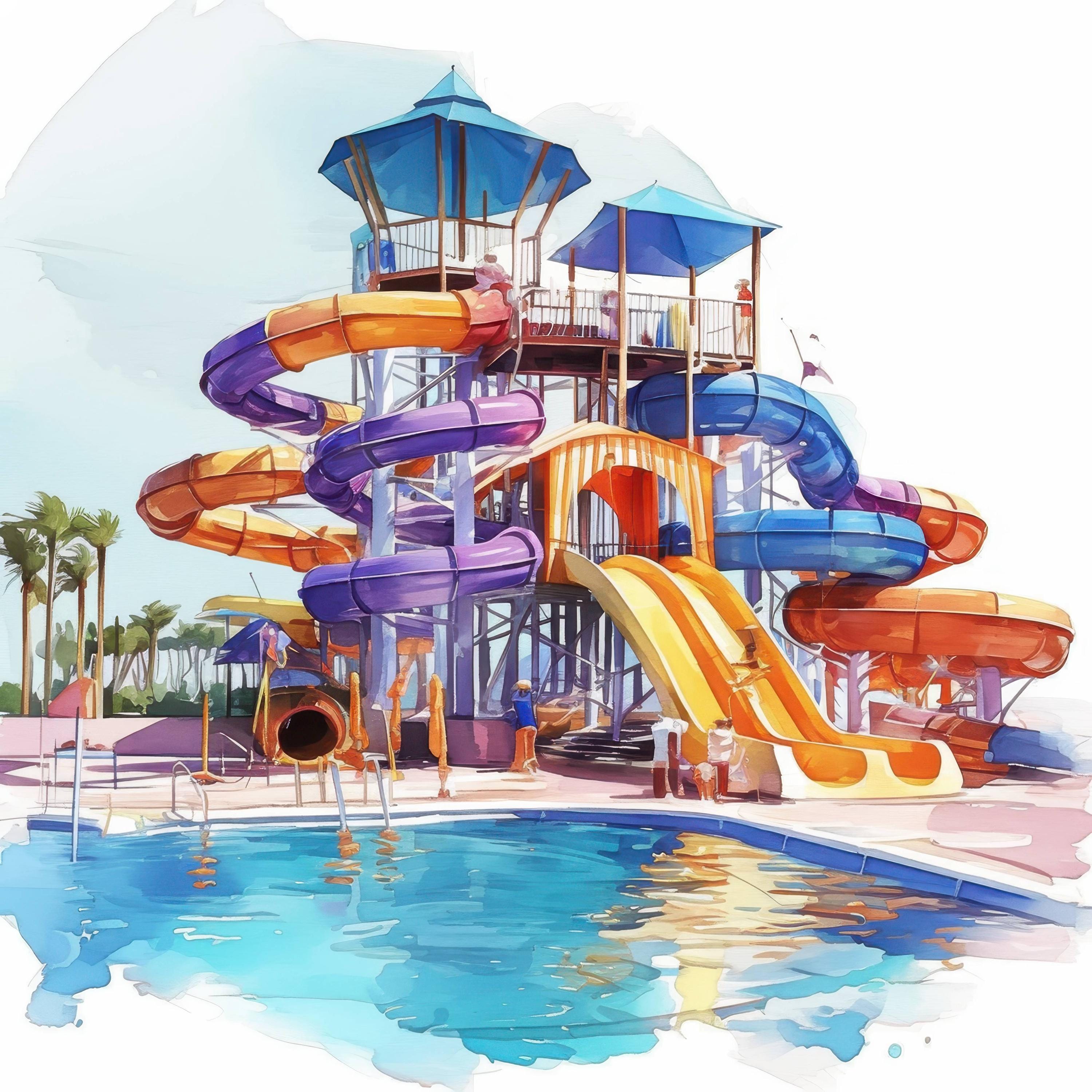 Water Coaster Rides Graphic 14 Water Ride Clipart Set, Swings and Slides Illustrations, Printable ...