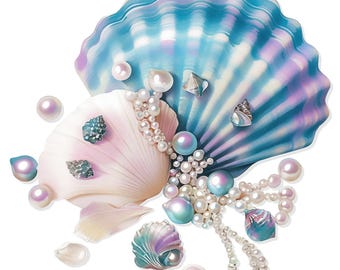 20 輝く真珠のクリップアート | 開いた貝殻のイラスト | 印刷可能な