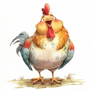 13 lustige Huhn Clipart Bundle, druckbare Aquarell freche Huhn Bilder Illustrationen, hochwertige JPG, Junk Journals, Papierhandwerk