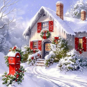 Lot de 16 cliparts chalets d'hiver, illustrations d'impression de maison d'hiver, clipart aquarelle imprimable, JPG haute qualité, créations en papier, tenue de journal
