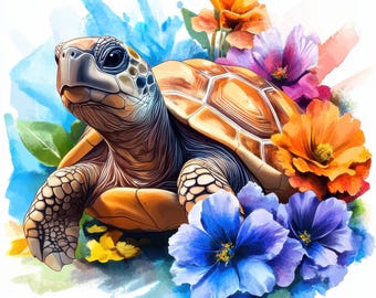 14 Psychedelic Turtle Clipart Bundle, Colorful Tortoise, High Quality JPGs, Printable Watercolor Animal clipart, Paper craft, junk journals
