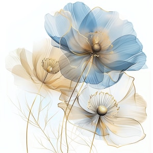 Paquete de 12 imágenes prediseñadas de flores abstractas de acuarela, estampado floral, ilustraciones de flores abstractas, imágenes florales, flores azules, JPG de alta calidad