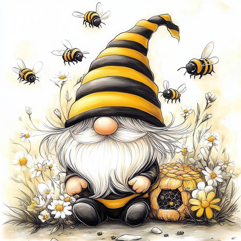 11 Bee Gnome Clipart Bundle, Black Yellow Gnomes Illustrations ...