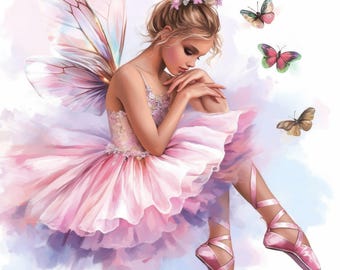 13 Ballerina Fairy Clipart Bundle, Ballet Dancer Illustrations, Printable Watercolor Clipart, High Quality JPG, Paper craft, Junk Journals