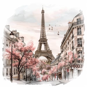 10 clipart vintage de Paris, imagem de cartão postal de Paris, JPG de alta qualidade, download digital, artesanato em papel, diários de lixo, clipart de aquarela para impressão