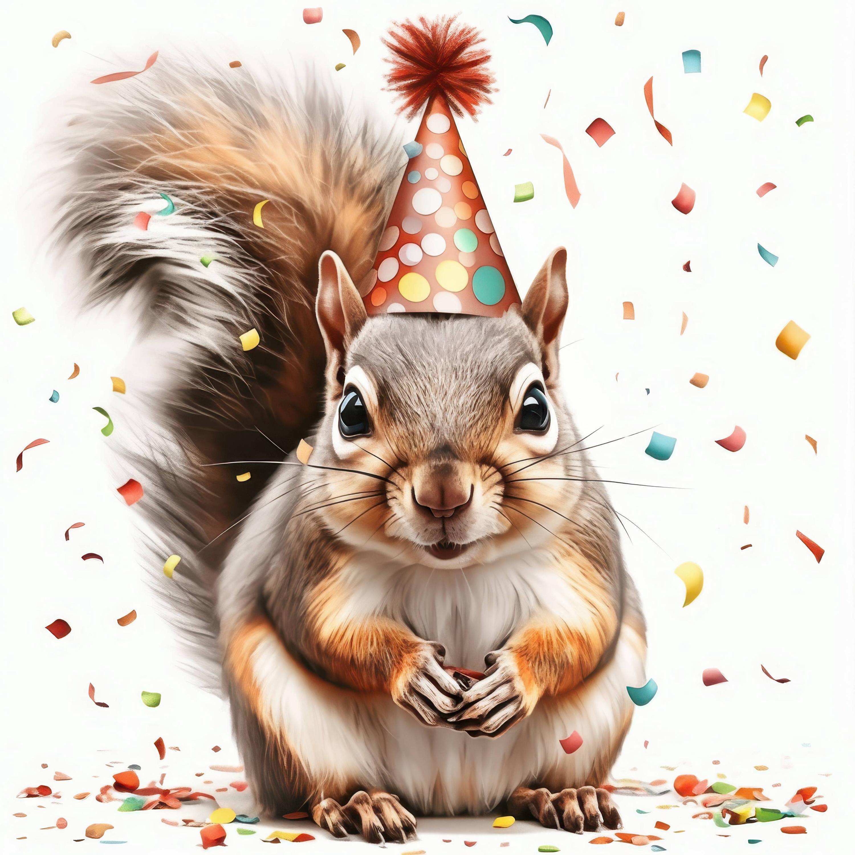 16 Squirrel Party Hat Clipart Bundle, Birthday Party Illustration ...