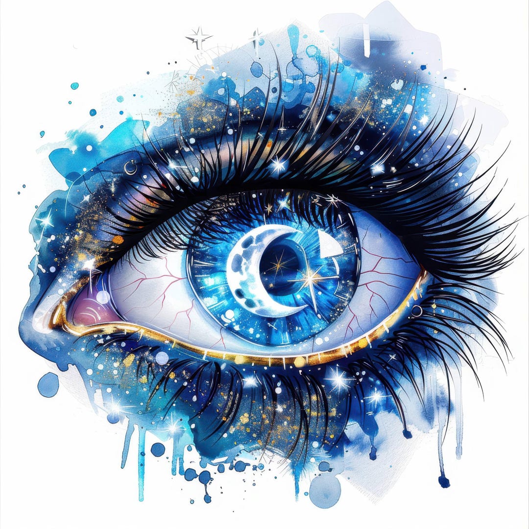 12 Celestial Blue Eyes Clipart Bundle, Printable Watercolor Human Eye ...
