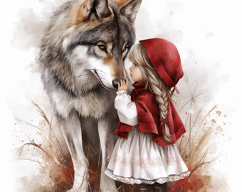 13 Little Red Riding Hood Clipart Bundle, Card Making Illustration, Printable Watercolor Clipart, High Quality JPG, Digital download Journal