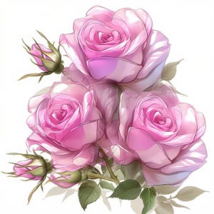 Paquete de 13 hermosas rosas rosadas, clipart de acuarela imprimible, archivos JPG de alta calidad, descarga digital, manualidades de papel, fabricación de tarjetas, diarios