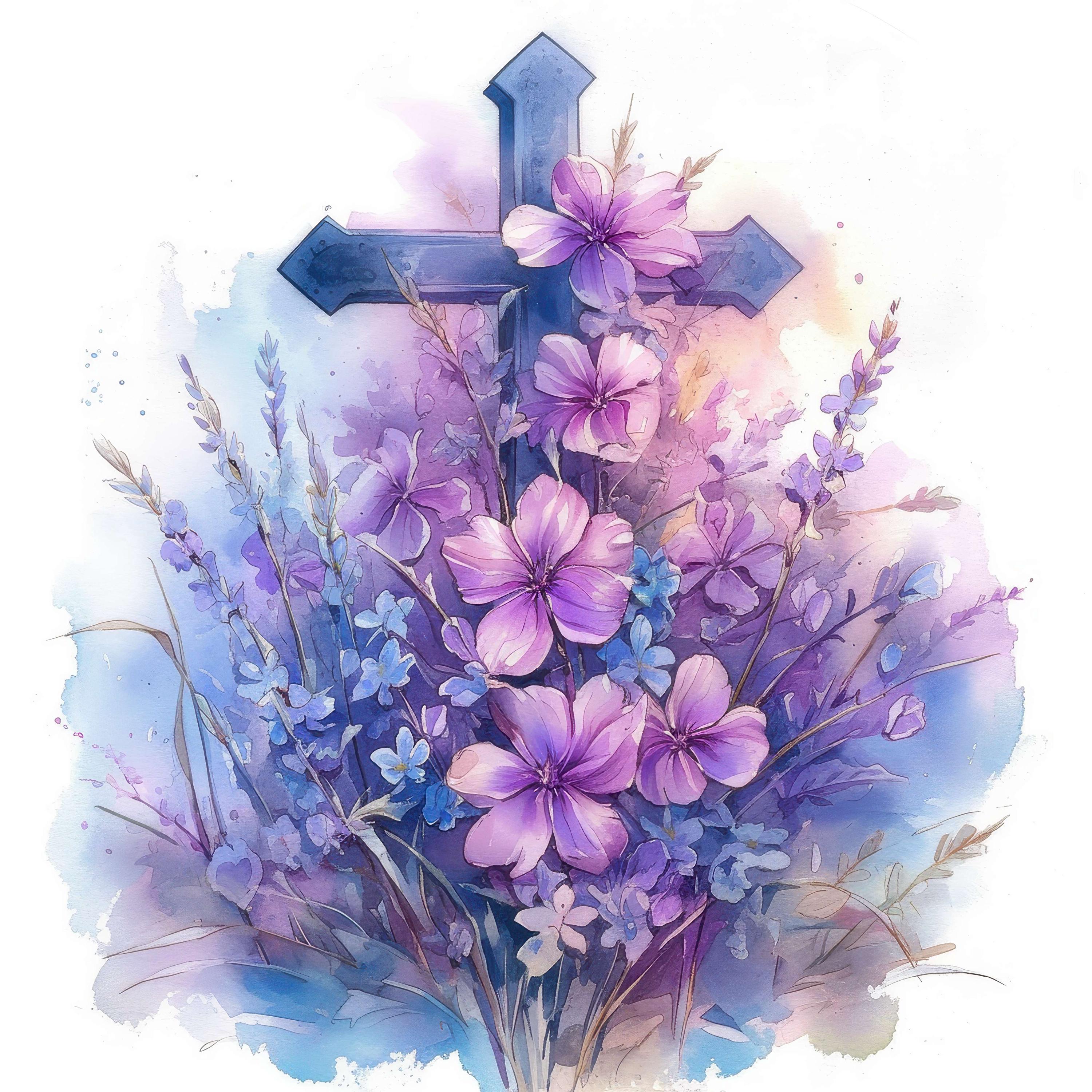 Beautiful Spring Cross 12 Cross Spring Flowers Clipart, Floral Cross Forget Me Not Images ...