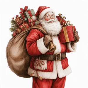 14 Santa and Giftboxes Clipart Bundle, Printable Watercolor Christmas Images, High Quality JPG, Digital download, Paper craft, Card Making