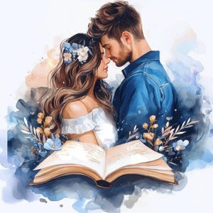 12 種類のラブ小説のクリップアート バンドル、ラブ カップルの画像イラスト、印刷可能な水彩画クリップアート、高品質 JPG、ペーパークラフト、ジャーナル