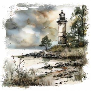 10 Lighthouse Clipart Bundle, Printable Watercolor clipart, Digital download, High Resolution, Paper craft, junk journals, High Quality JPGs