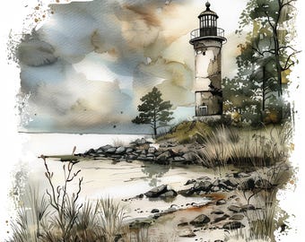 10 Lighthouse Clipart Bundle, Printable Watercolor clipart, Digital download, High Resolution, Paper craft, junk journals, High Quality JPGs