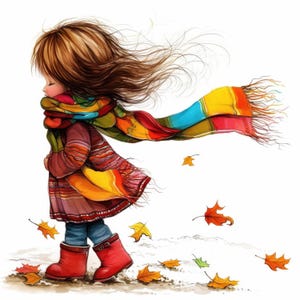 Pacchetto di 16 Clipart di ragazze autunnali eccentriche, Clipart stampabili con acquerelli, JPG di alta qualità, Download digitale, Carta artigianale, Diario di scarto