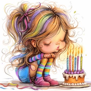 Pacote com 15 cliparts peculiares de Feliz Aniversário, ilustrações de Feliz Aniversário, clipart em aquarela para impressão, JPG de alta qualidade, artesanato em papel, diários de sucata