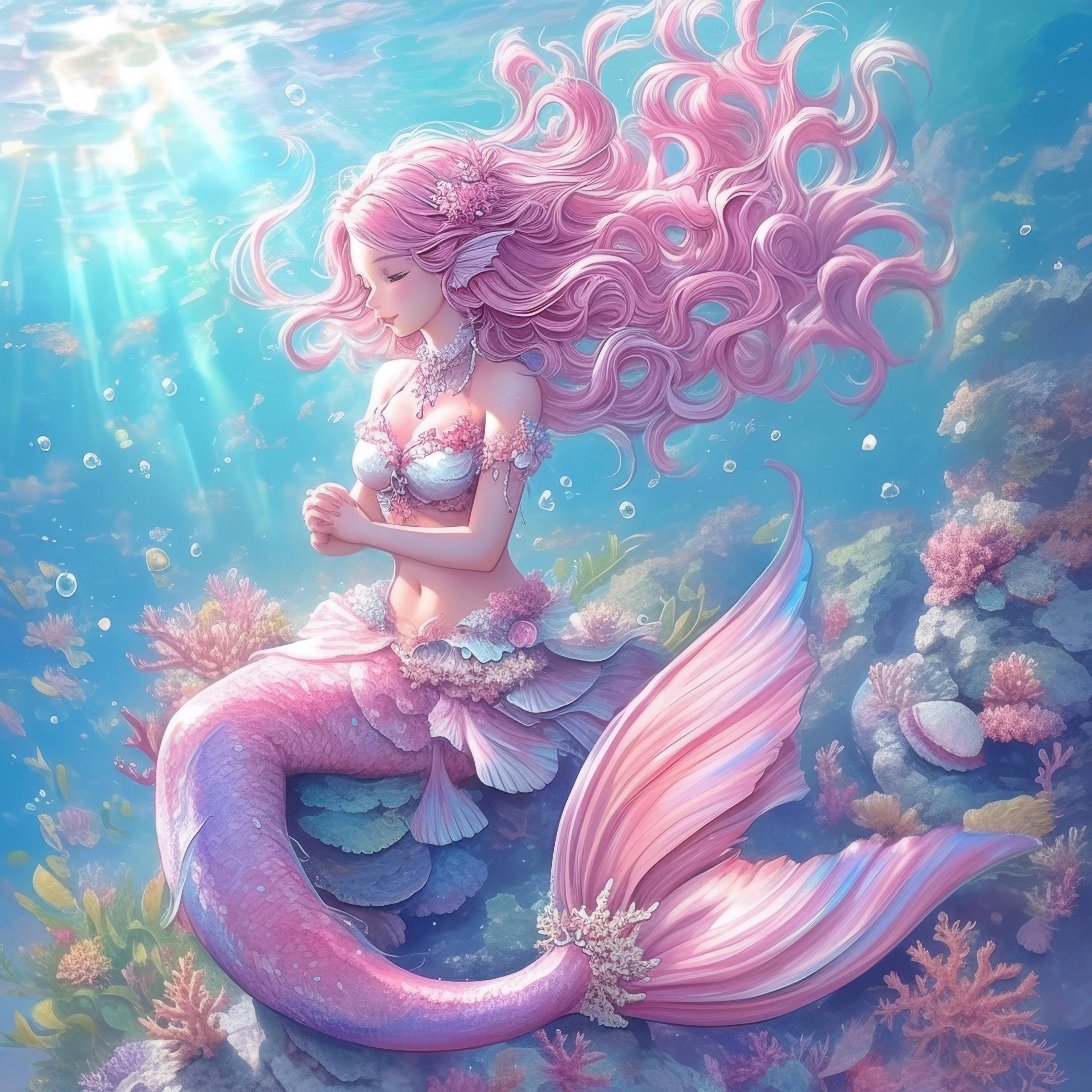 18匹の人魚の水中クリップアートバンドル、ファンタジーガールの