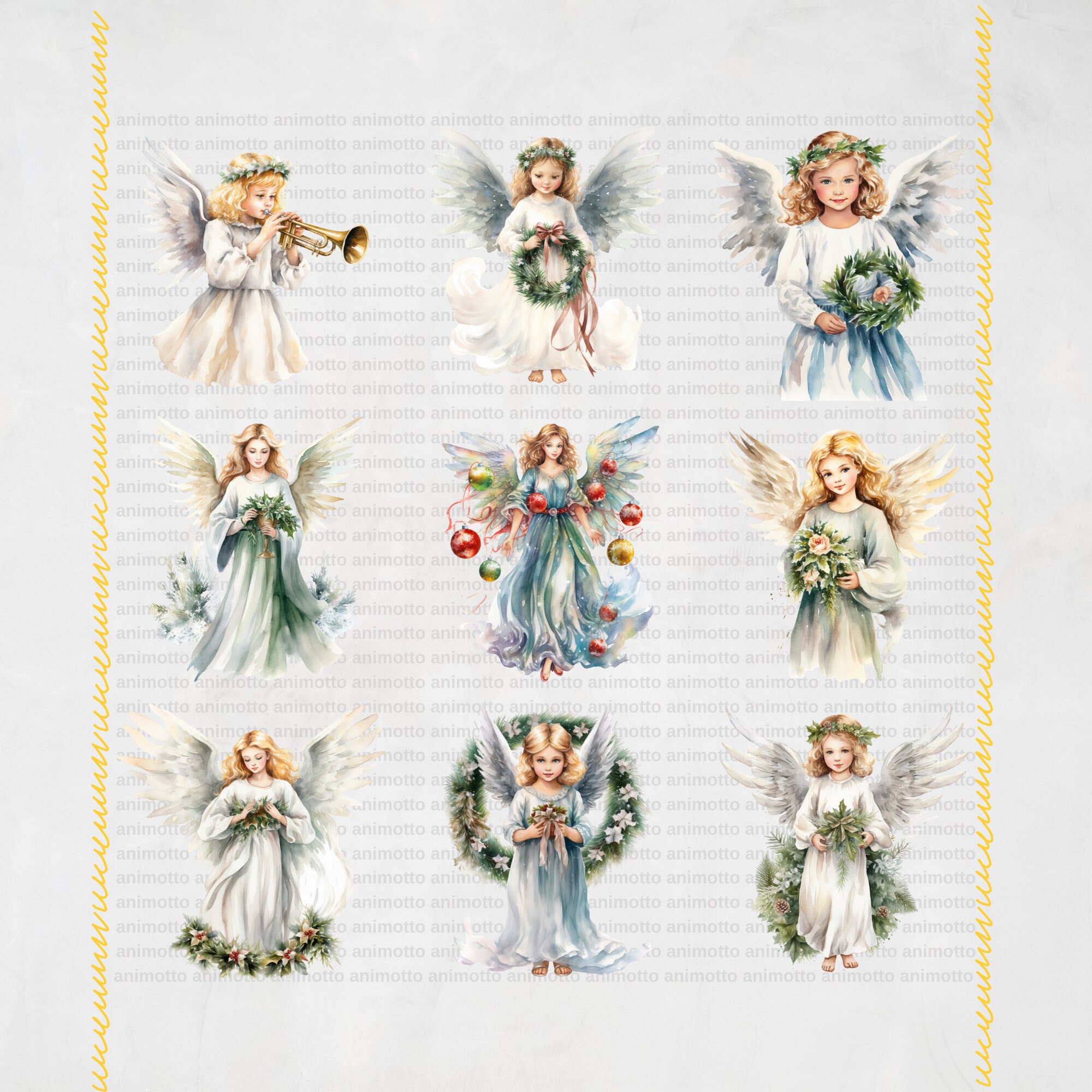 Watercolor Christmas Angels Clipart Bundle, Angel Girl Clipart Set ...