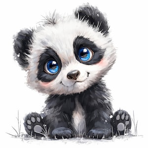 Pacote com 12 cliparts fofos de pandas bebês, cliparts adoráveis de pandas em aquarela para impressão, JPGs de alta qualidade, artesanato em papel, criação de cartões, diários de lixo