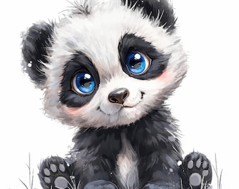12 Cute Baby Panda Clipart Bundle, Printable Watercolor Adorable Panda Clipart, High Quality JPGs, Paper craft, Card Making, Junk Journals