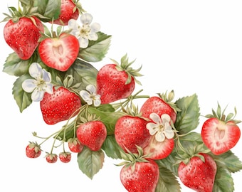 11 Strawberries Garland Clipart Bundle, Strawberry Illustrations, Printable Watercolor cliparts, High Quality JPG, Paper craft, Junk Journal