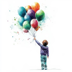 Lot de 13 ballons d'anniversaire et enfants clipart, Illustration aquarelle imprimable, clipart aquarelle imprimable, JPG de haute qualité, journaux