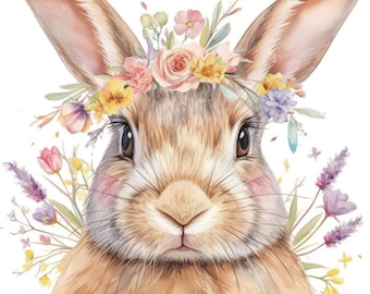 18 Floral Bunny Clipart Bundle, Easter Bunny Illustrations, Printable Watercolor Clipart, High Quality JPG, Digital Download, Commercial Use