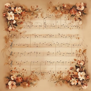 14 Vintage Musik Notenblätter, Clipart Bundle, Musik Papier Illustrationen, druckbare Aquarell Cliparts, hochwertige JPG, Papiermodelle, Junk Journals