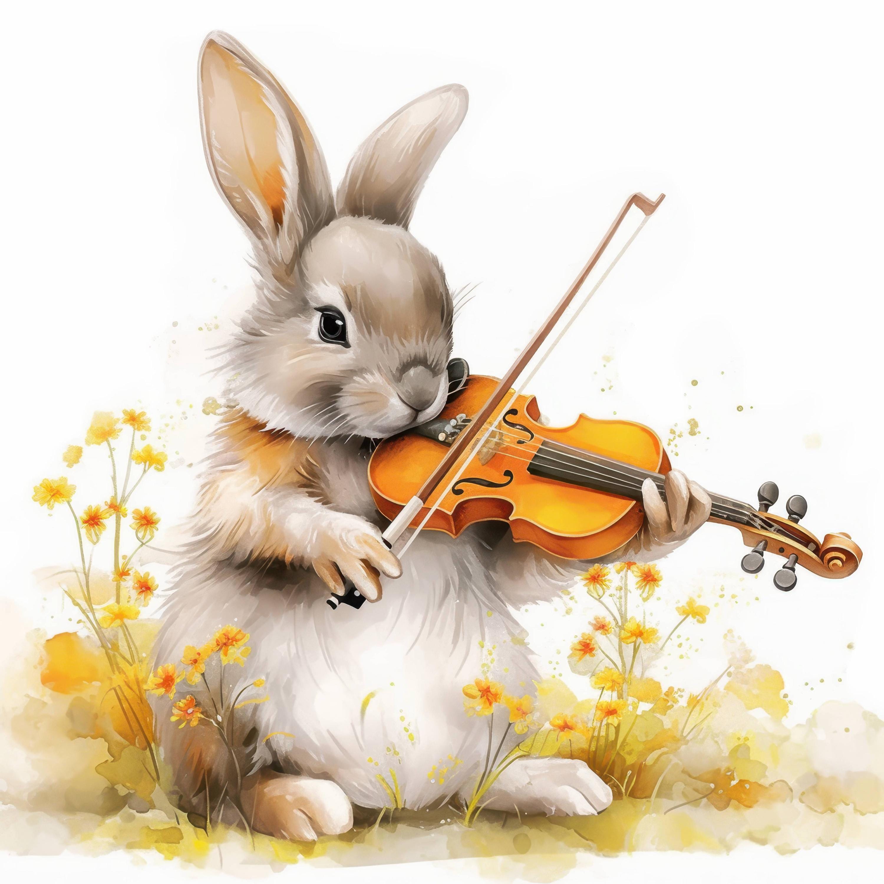 11 Bunny Playing Violin Clipart Set, Cute Rabbit Graphics, Printable ...