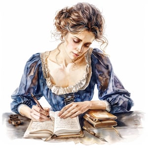 16 Victoriaanse vrouw schrijven clipartbundel, schrijver clipart, afdrukbare aquarel clipart, hoge kwaliteit jpg's, digitale download, junk journal