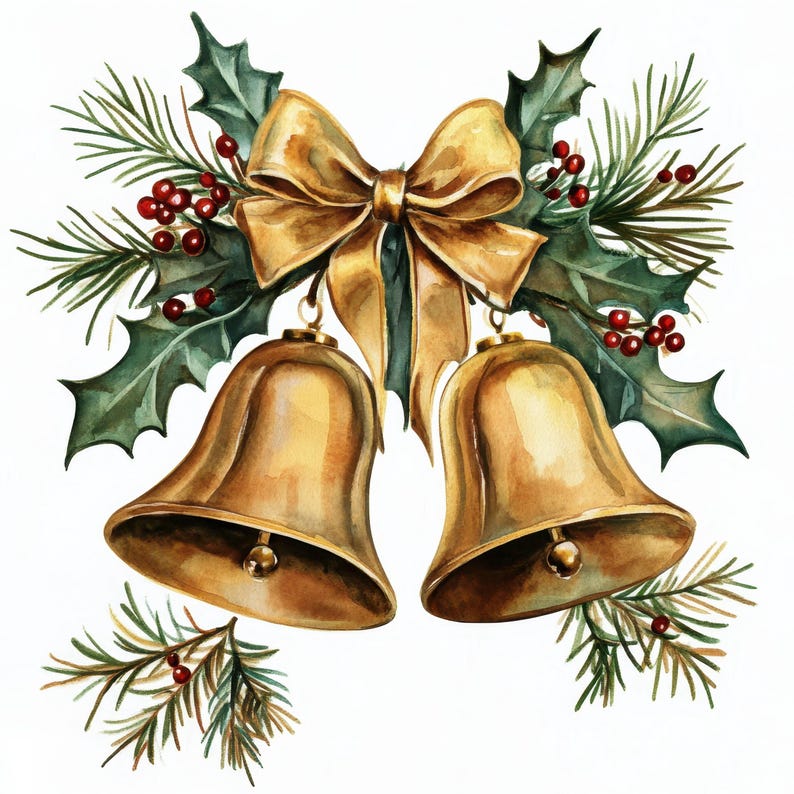 16 Christmas Bells Clipart Bundle, Elegant Bell Illustrations ...